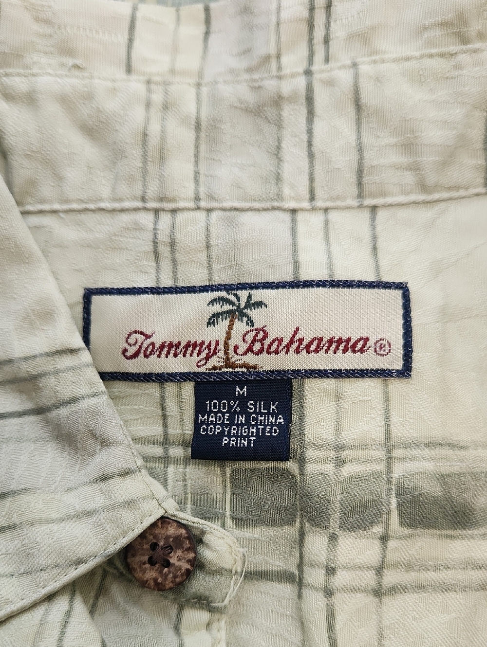 Tommy Bahama Vintage 100% Silk Plaid Palm Tree Border Print Camp Shirt M - Picture 5 of 16